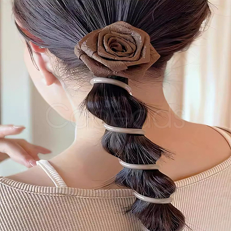 2Pcs 2 Colors TPU & Polyester & Alloy Rose Flower Braided Phone Cord Hair Ties OHAR-LP0002-11-1
