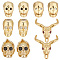 PandaHall Elite 10pcs 5 style Brass Micro Pave Cubic Zirconia Beads, Skull & Cattle, Golden, 12~20x7.5~18x7~9.5mm, Hole: 1.5~2mm, 2pcs/style