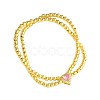 Brass Pave Cubic Zirconia Heart Round Beaded Stretch 2-Strand Bracelets for Women WG63F7B-01-2