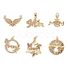 6 Pcs 6 Styles Brass Micro Pave Cubic Zirconia Charms KK-SZ0001-31G-1