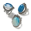 Natural Banded Agate Adjustable Rings RJEW-I108-01AS-06-4