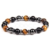 Non-magnetic Synthetic Hematite and Natural Tiger Eye Beaded Stretch Bracelets for Men PW-WG779D8-02-1