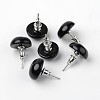 Half Round Dome Natural Dyed & Heated Black Agate Stud Earrings EJEW-L171-07-2