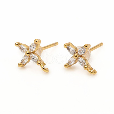 Brass Stud Earring Findings X-ZIRC-L096-14G-1