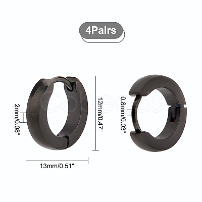 4 Pairs 304 Stainless Steel Chunky Huggie Hoop Earrings EJEW-UN0001-87-1