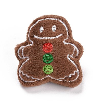 Gingerbread Man Cotton & Non-Woven & Velvet Fabric Brooch JEWB-A003-11-1