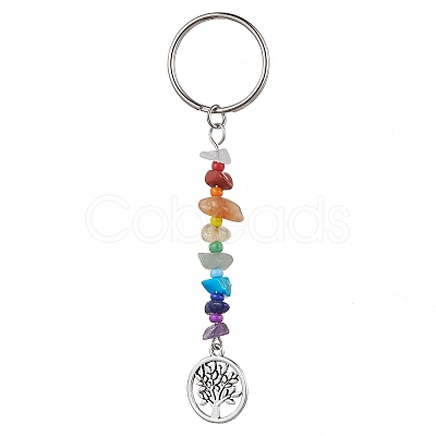 5Pcs 5 Styles Tree of Life Tibetan Style Alloy Pendant Keychains KEYC-JKC00689-S-1