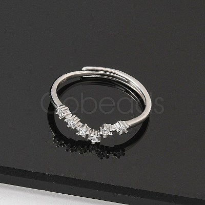 Constellations Rhodium Plated 925 Sterling Silver Micro Pave Clear Cubic Zirconia Adjustable Rings for Women RJEW-P130-01P-D-1