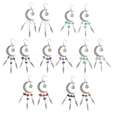 7 Pairs Gemstone Dangle Earrings EJEW-JE06710-1