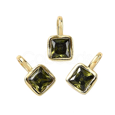 Square Brass Micro Pave Cubic Zirconia Charms KK-C134-06G-1