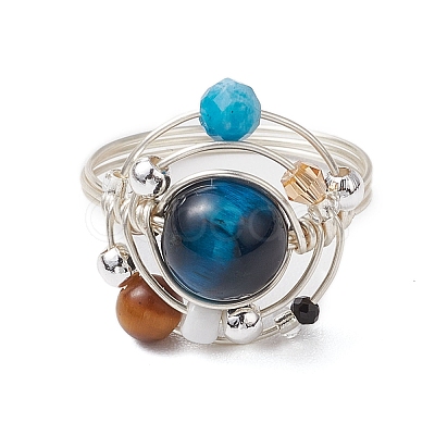 Planet Natural Tiger Eye Finger Rings RJEW-TA00165-04-1
