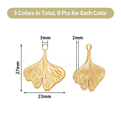 24Pcs 3 Colors 201 Stainless Steel Pendants Ion Plating(IP) STAS-DC0013-48-1