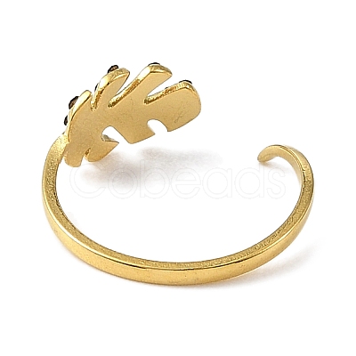304 Stainless Steel Rhinestone Open Cuff Rings for Women RJEW-F166-24G-02-1