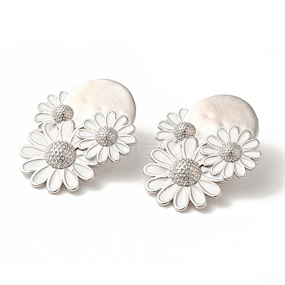 Rack Plating Flower Brass Enamel Stud Earrings EJEW-B062-34P-1