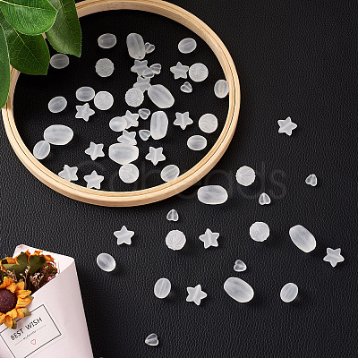 100Pcs 5 Style Transparent Frosted Acrylic Beads FACR-PJ0001-02-1