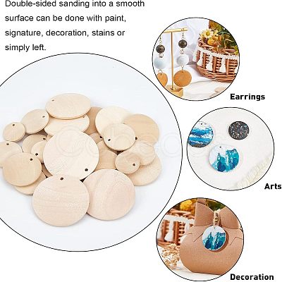 96Pcs 5 Style Natural Wood Circle Pendants WOOD-NB0001-83-1