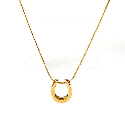 Stylish 304 Stainless Steel U-shaped Horseshoe Pendant Round Snake Chain Necklaces for Women LH2412-1