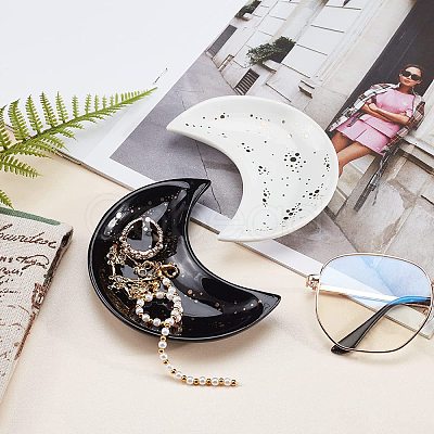 Ceramic Whiteware Moon Ring Holder DJEW-WH0011-34-1