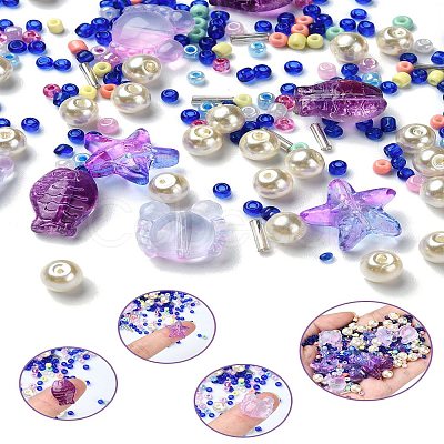 Ocean Theme Diy Painted Glass Beads DIY-YW0008-82B-1
