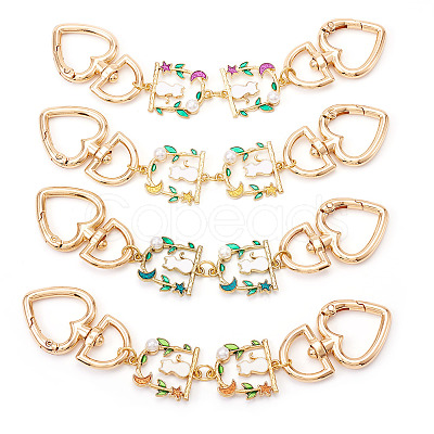 4Pcs 4 Colors Cat Back Shaped Alloy Enamel Heart Link Bag Strap AJEW-TAC00035-1