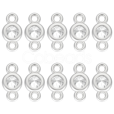 10Pcs 925 Sterling Silver Pave Clear Cubic Zirconia Flat Round Links Connector Charms STER-BC0004-22P-1