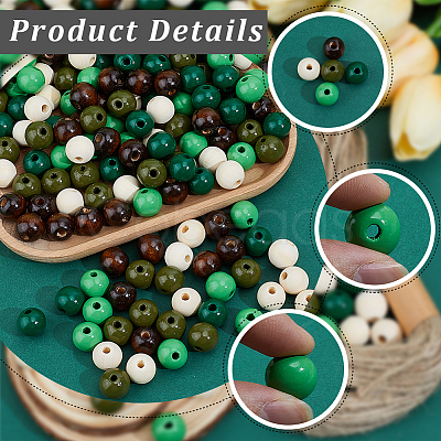 250Pcs 5  Colors Spray Painted Round Natural Schima Wood Beads WOOD-PA0001-73C-1