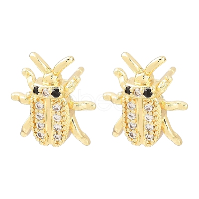 Brass Micro Pave Clear Cubic Zirconia Stud Earrings EJEW-F400-03D-G-1