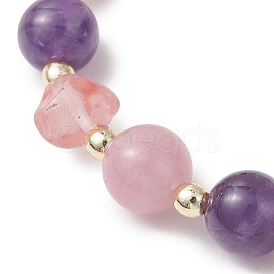 Cherry Quartz Glass & Natural Quartz & Natural Amethyst Stretch Bracelets for Women BJEW-JB13190-1