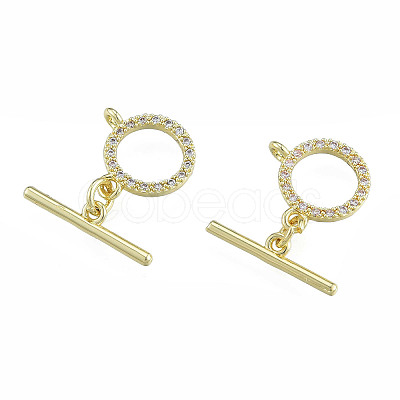 Brass Micro Pave Clear Cubic Zirconia Toggle Clasps KK-N259-22-1