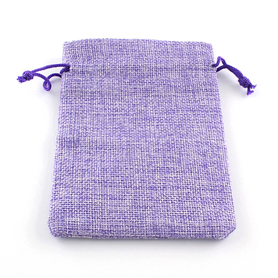 Polyester Imitation Burlap Packing Pouches Drawstring Bags X-ABAG-R005-14x10-03-1
