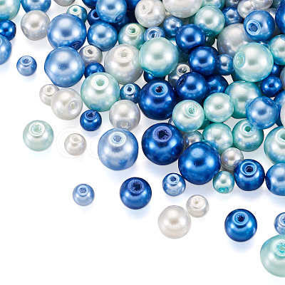 12 Strands 12 Style Baking Paint Pearlized Glass Pearl Round Bead Strands HY-CW0001-02-1