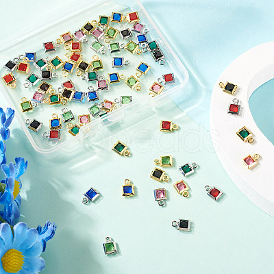 72Pcs 12 Styles Rack Plating Brass Glass Charms KK-TA0001-78-1
