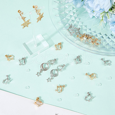 24Pcs 2 Colors Brass Pentagram Screw Clip-on Earring Findings EJEW-SP0001-12-1