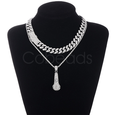 Alloy Crystal Rhinestone Microphone Pendant Double Layer Necklaces FS-WG7349E-03-1