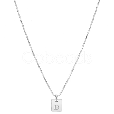 1Pc Stainless Steel Letter Rectangle Pendant Necklaces NJEW-LP0001-34B-P-1