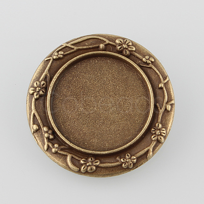 Vintage Alloy Carved Flower Brooch Cabochon Bezel Settings X-PALLOY-O038-18AB-NF-1
