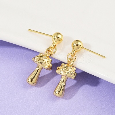Mushroom Brass Dangle Stud Earrings EJEW-F895-12G-1