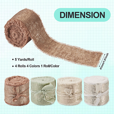 4 Rolls 4 Colors Satin Frayed Ribbon SRIB-TA0001-19-1
