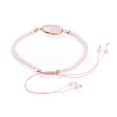 Adjustable Natural Rose Quartz Braided Bead Bracelets BJEW-JB04559-04-1