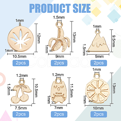 12Pcs 6 Styles Brass Charms KK-BC0010-13-1
