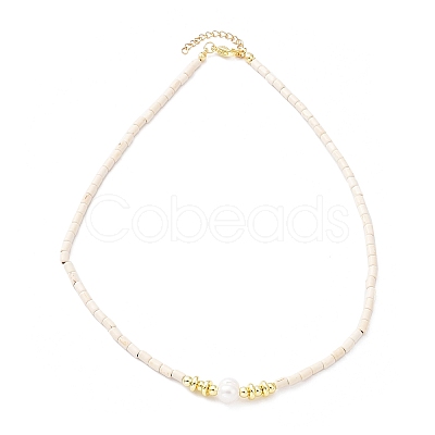 Synthetic Turquoise & Natural Pearl Beaded Necklace NJEW-M201-02A-1