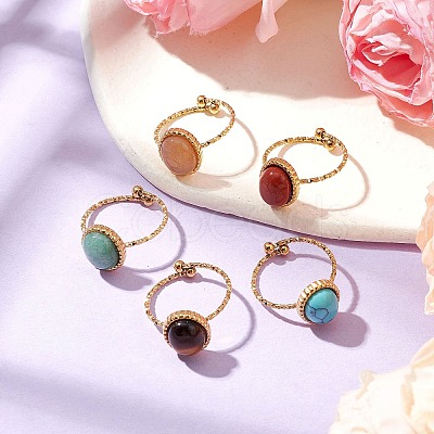 Oval Natural & Synthetic Gemstone Finger Rings RJEW-JR00748-01-1