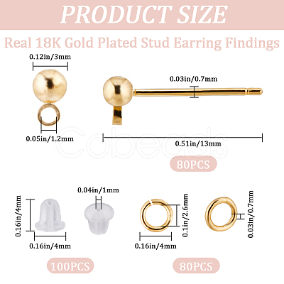 CREATCABIN 80Pcs Brass Stud Earrings Findings DIY-CN0002-89-1