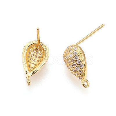 Brass Micro Pave Cubic Zirconia Stud Earring Findings ZIRC-G146-02G-RS-1