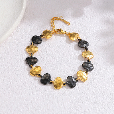 Two Tone Hammered 304 Stainless Steel Bracelets Nuggets Link Chain Bracelets for Women FS-WGBFBF0-02-1