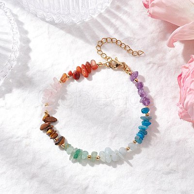 Chakra Natural Rose Quartz & Amethyst & Apatite & Aquamarine & Green Aventurine & Tiger Eye & Carnelian Chip Beaded Bracelets for Women BJEW-JB11741-01-1