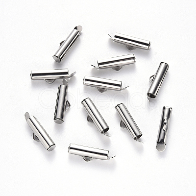 Non-Tarnish 304 Stainless Steel Slide On End Clasp Tubes X-STAS-S115-01F-P-1