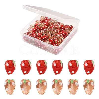 100Pcs 2 Colors Handmade Lampwork 3D Strawberry Beads LAMP-CD0001-14-1