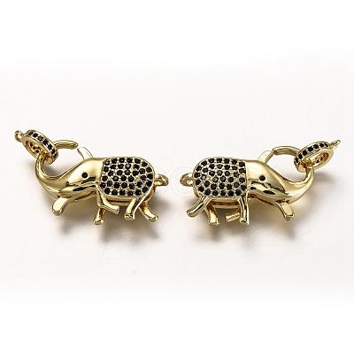 Brass Micro Pave Black Cubic Zirconia Lobster Claw Clasps ZIRC-I052-05G-1