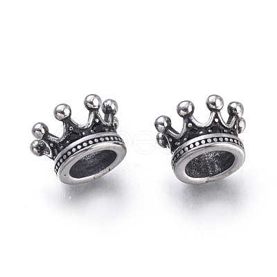 Crown 304 Stainless Steel with Cubic Zirconia European Beads STAS-F243-34AS-1